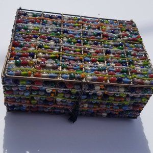 Brass/glass beaded jewelry box